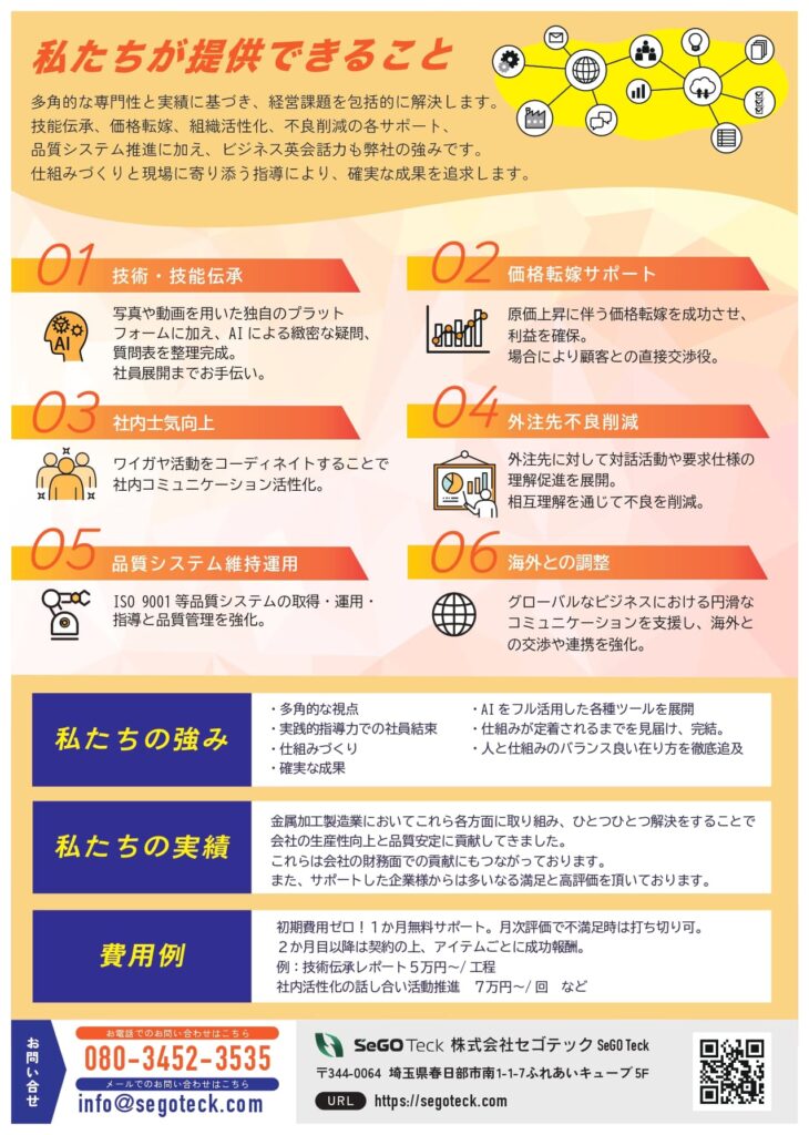 製造業コンサルタント 埼玉県東部 チラシ 裏